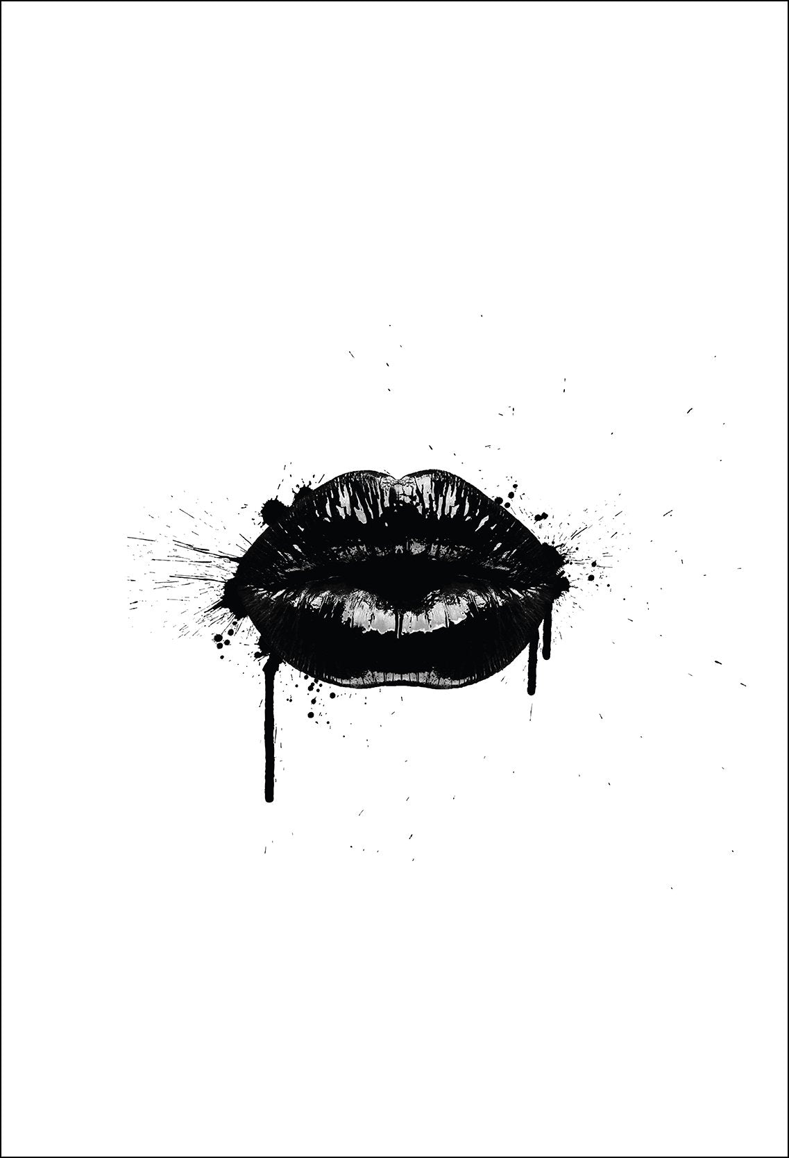 black lips framed art print black and white monochrome